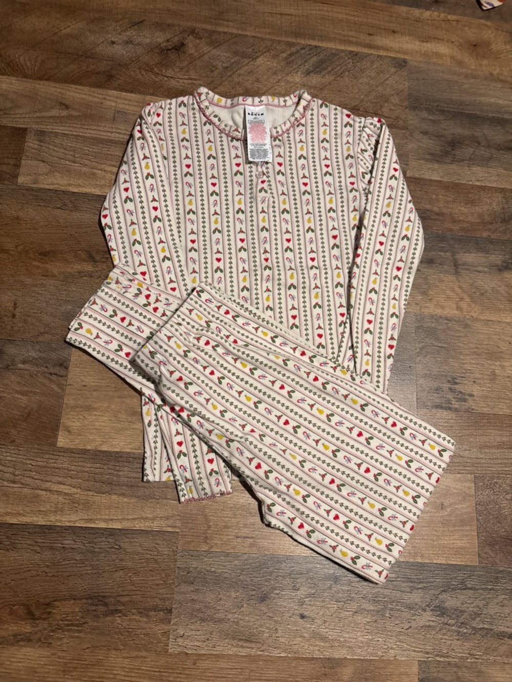 Mini Boden Cream Pajama Set with Red and Yellow Floral Stripes